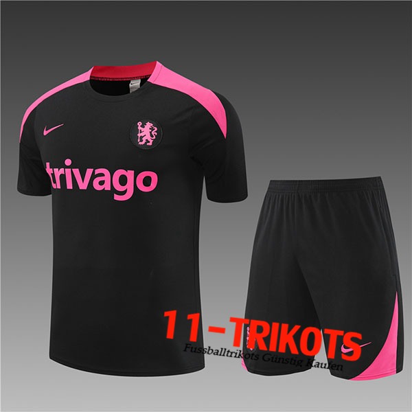 FC Chelsea Trainingstrikot + Shorts Kinder Schwarz/Rosa 2024/2025