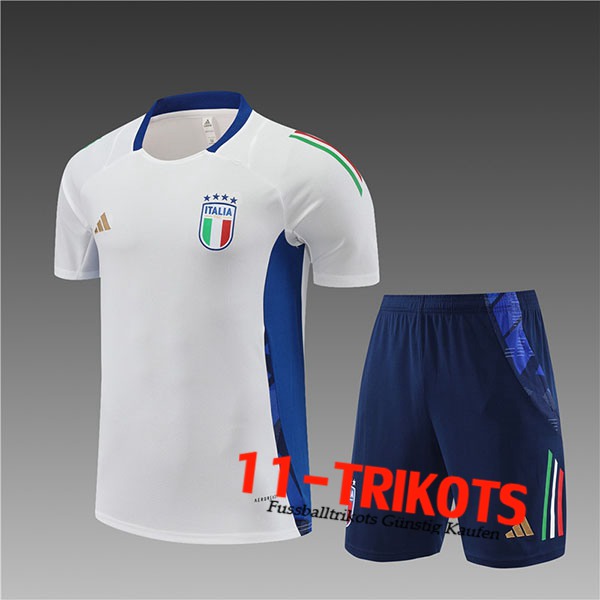 Italien Weiß/Blau Trainingstrikot + Shorts Kinder 2024/2025