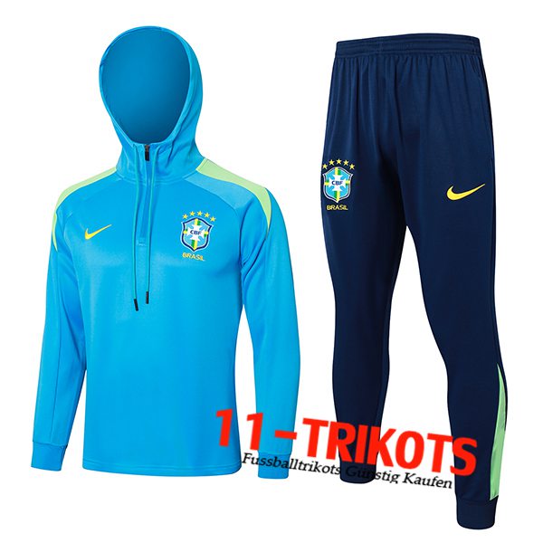 Brasilien Trainingsanzug Mit Kapuze Trainingsjacke Windbreaker Blau/Grün 2024/2025