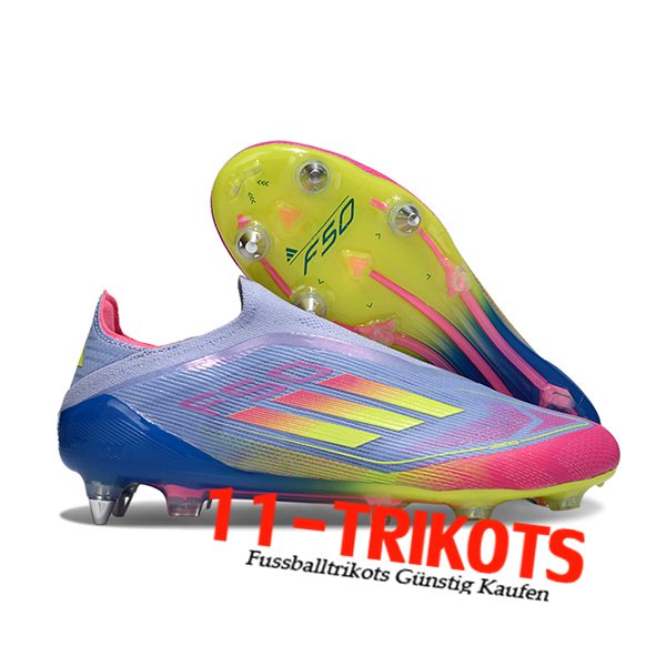 Adidas Fussballschuhe F50 Elite Laceless SG Blau/Grün/Rosa
