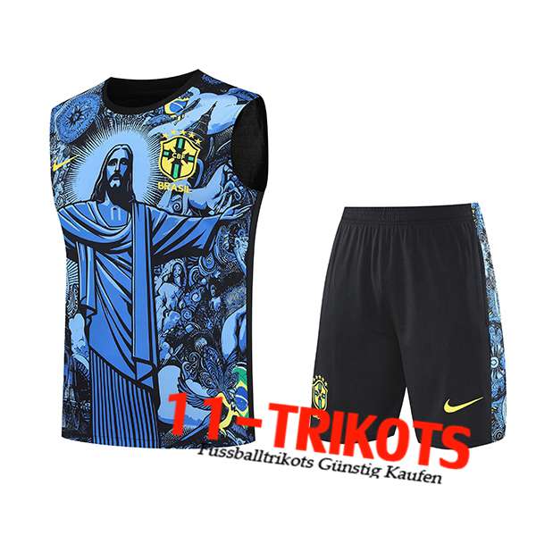 Brasilien Trainings-Tanktop Kinder Blau/Schwarz 2025/2026