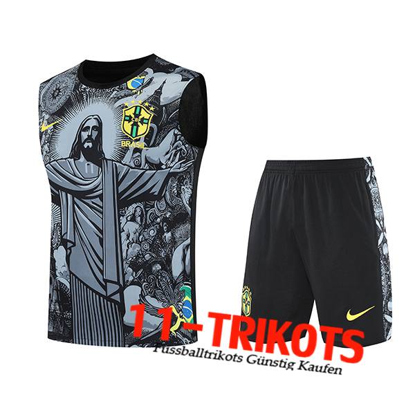Brasilien Trainings-Tanktop Kinder Grau/Schwarz 2025/2026
