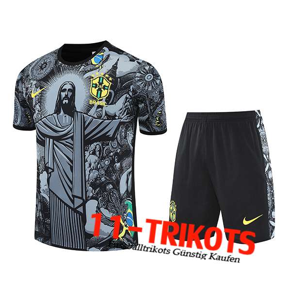 Brasilien Trainingstrikot Kinder Grau/Schwarz 2025/2026