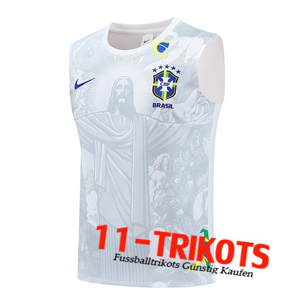 Brasilien Trainings-Tanktop Weiß/Grau 2025/2026