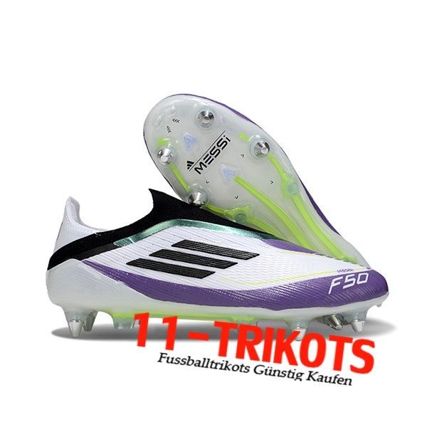 Adidas Fussballschuhe F50 Elite Laceless SG Weiß/Schwarz/lila/Grün
