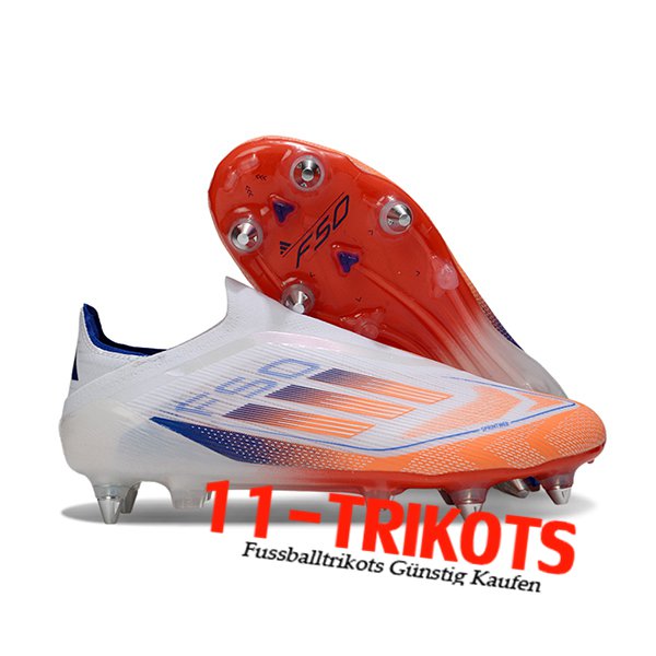 Adidas Fussballschuhe F50 Elite Laceless SG Weiß/Blau/Orange