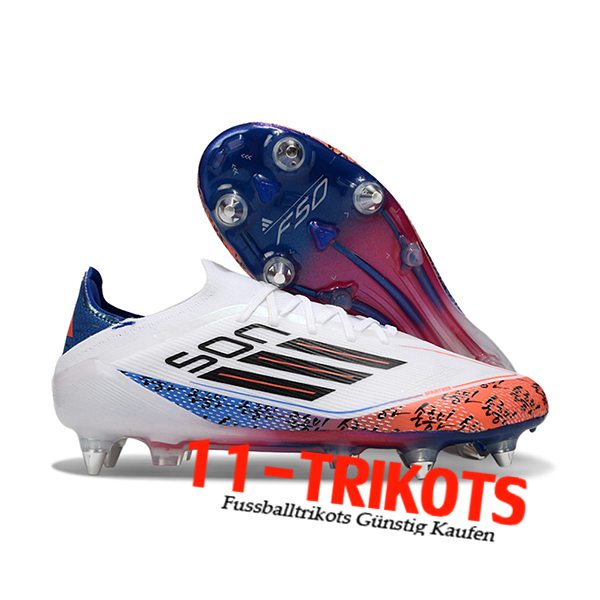 Adidas Fussballschuhe F50 Elite SG Weiß/Schwarz/Blau/Orange
