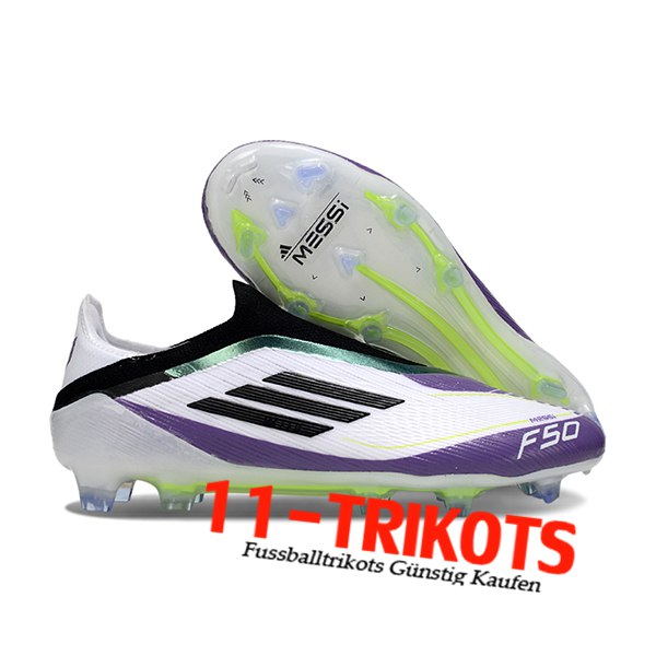 Adidas Fussballschuhe F50 Elite Laceless FG Weiß/Schwarz/lila/Grün