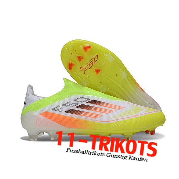 Adidas Fussballschuhe F50 Elite Laceless FG Weiß/Grün/Orange