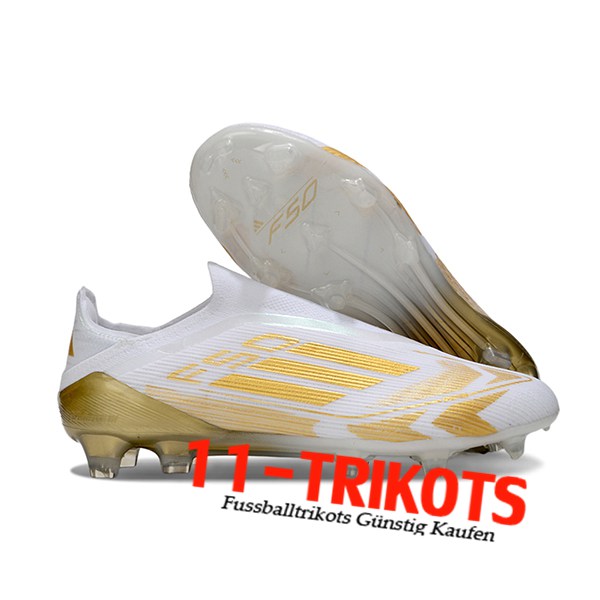 Adidas Fussballschuhe F50 Elite Laceless FG Weiß/Gelb -02