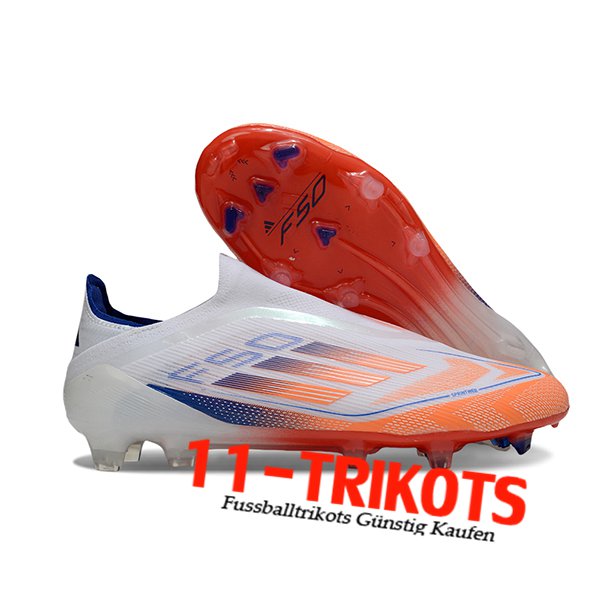 Adidas Fussballschuhe F50 Elite Laceless FG Weiß/Orange/Blau