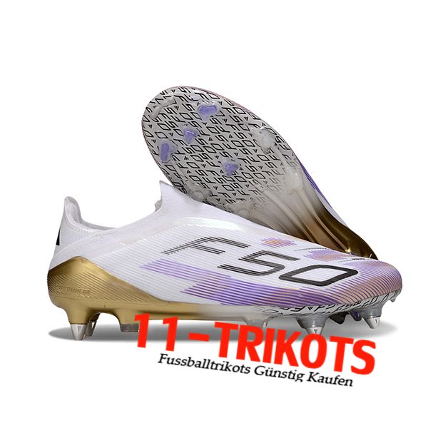 Adidas Fussballschuhe F50 Elite Laceless FG Weiß/lila/Schwarz/Gelb