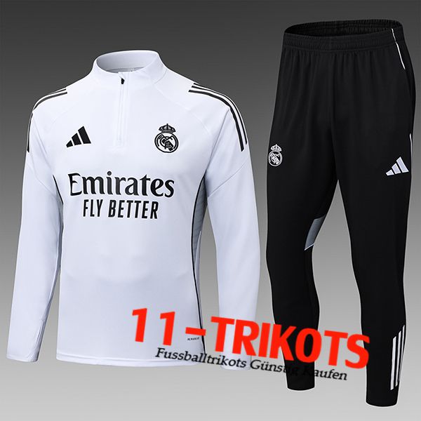 Real Madrid Trainingsanzug Kinder Weiß/Schwarz 2025/2026