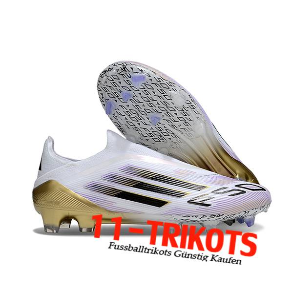 Adidas Fussballschuhe F50 Elite Laceless FG Weiß/Schwarz/lila/Gelb