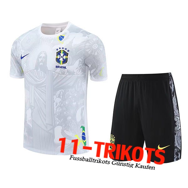 Brasilien Trainingstrikot Kinder Weiß/Grau 2025/2026