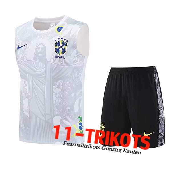 Brasilien Trainings-Tanktop Kinder Weiß/Grau 2025/2026