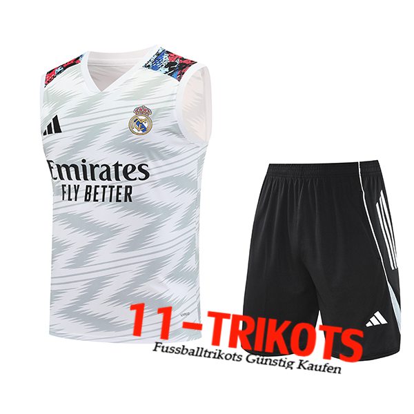 Real Madrid Trainings-Tanktops Weiß/Grau 2025/2026 -02