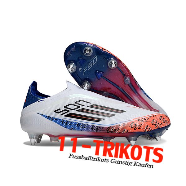 Adidas Fussballschuhe F50 Elite Laceless SG Weiß/Blau/Orange/Schwarz