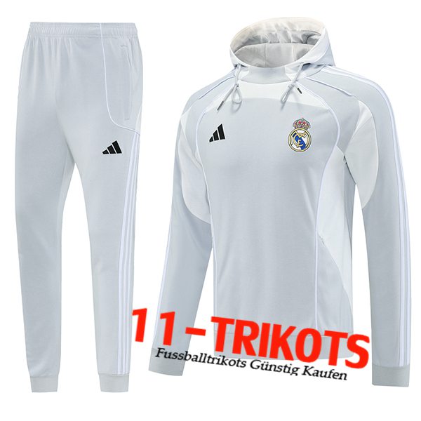 Real Madrid Trainingsanzug Mit Kapuze Trainingsjacke Windbreaker Grau/Weiß 2025/2026