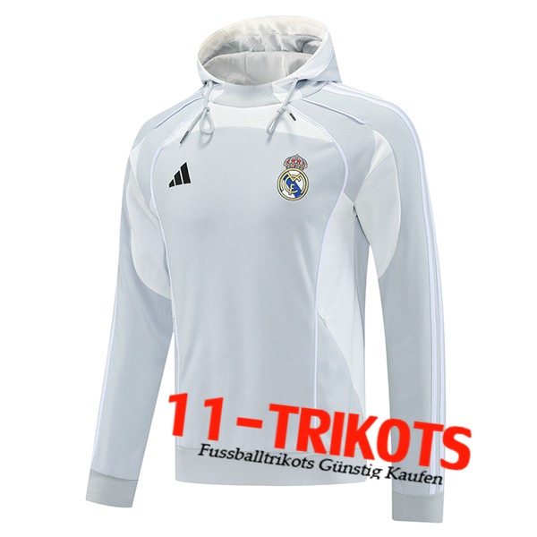 Real Madrid Trainingsjacke Mit Kapuze Grau/Weiß 2025/2026