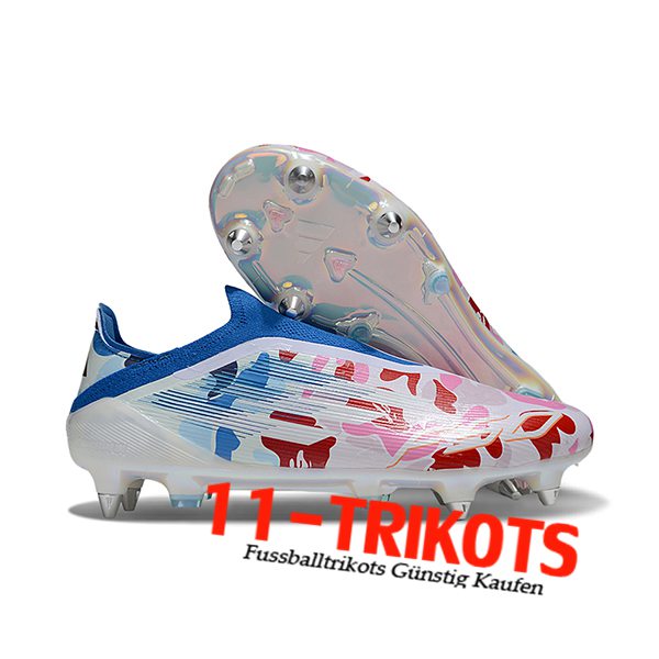 Adidas Fussballschuhe F50 Elite Laceless SG Weiß/Blau/Rosa