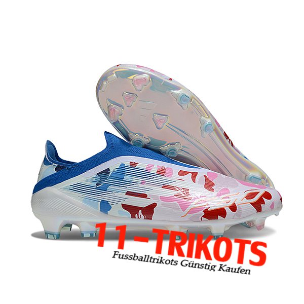 Adidas Fussballschuhe F50 Elite Laceless FG Weiß/Blau/Rosa