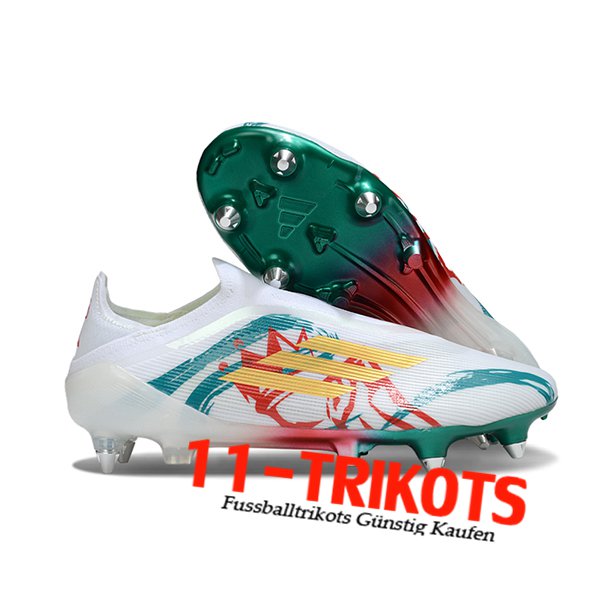 Adidas Fussballschuhe F50 Elite Laceless SG Weiß/Grün/Gelb/Rot