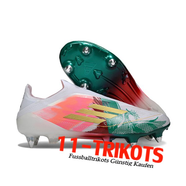 Adidas Fussballschuhe F50 Elite Laceless SG Weiß/Rosa/Grün/Gelb