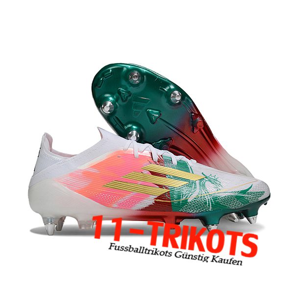 Adidas Fussballschuhe F50 Elite SG Weiß/Rosa/Grün/Gelb