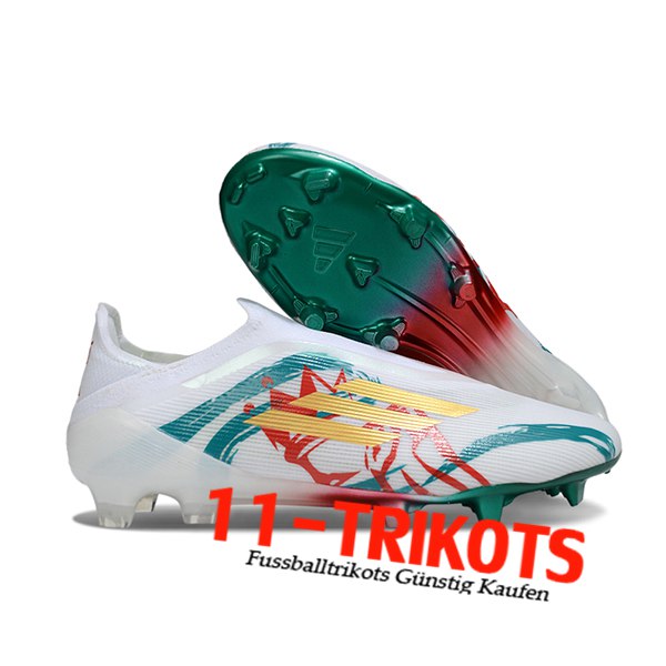 Adidas Fussballschuhe F50 Elite Laceless FG Weiß/Grün/Gelb/Rot