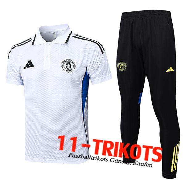 Manchester United Poloshirt Weiß/Schwarz/Blau 2025/2026  Manchester United Poloshirt Weiß/Schwarz/Blau 2025/2026