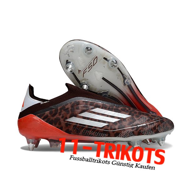 Adidas Fussballschuhe F50 Elite Laceless SG Braun/Rot/Weiß