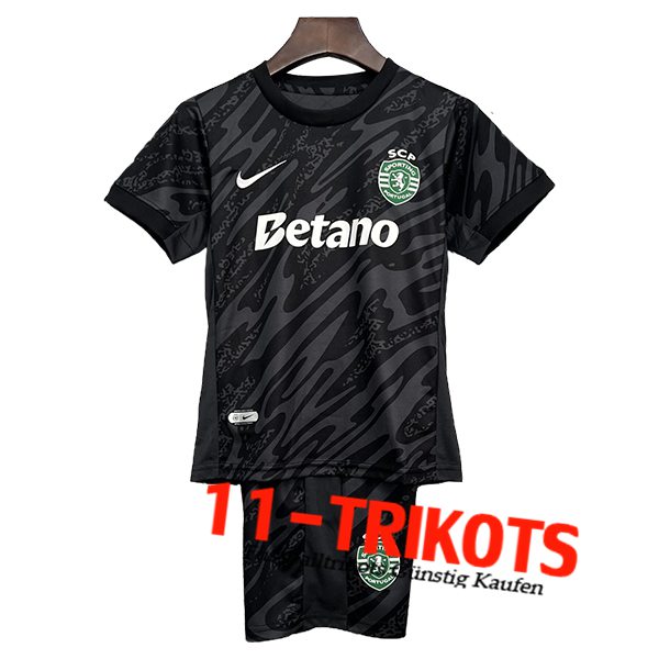 Sporting Fussball Trikots Kinder Torhuter Schwarz 2025/2026