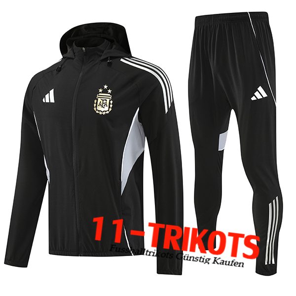 Argentinien Trainingsanzug Mit Kapuze Trainingsjacke Windbreaker Schwarz/Grau 2025/2026 Argentinien Trainingsanzug Mit Kapuze Trainingsjacke Windbreaker Schwarz/Grau 2025/2026