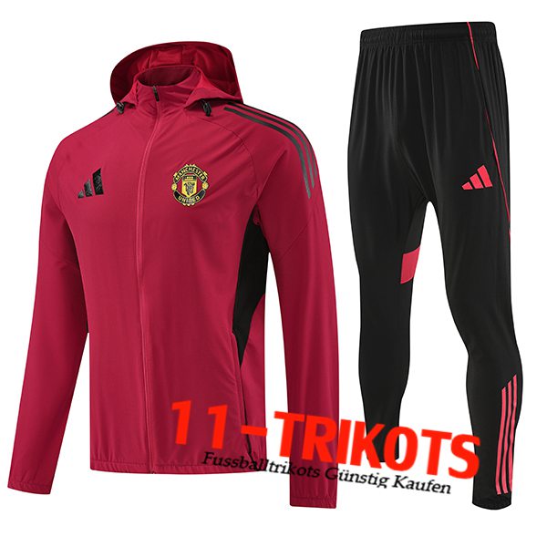 Manchester United Trainingsanzug Mit Kapuze Trainingsjacke Windbreaker Rot/Schwarz 2025/2026 Manchester United Trainingsanzug Mit Kapuze Trainingsjacke Windbreaker Rot/Schwarz 2025/2026
