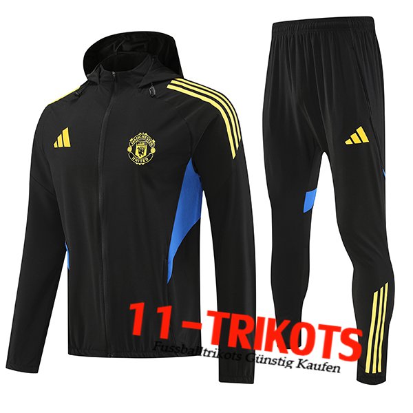 Manchester United Trainingsanzug Mit Kapuze Trainingsjacke Windbreaker Schwarz/Gelb/Blau 2025/2026 Manchester United Trainingsanzug Mit Kapuze Trainingsjacke Windbreaker Schwarz/Gelb/Blau 2025/2026
