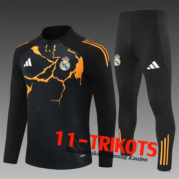 Real Madrid Trainingsanzug Kinder Schwarz/Orange 2025/2026 Real Madrid Trainingsanzug Kinder Schwarz/Orange 2025/2026