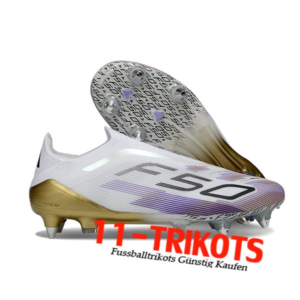 Adidas Fussballschuhe F50 Elite Laceless SG Weiß/lila/Gelb Adidas Fussballschuhe F50 Elite Laceless SG Weiß/lila/Gelb