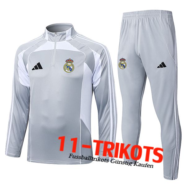 Real Madrid Trainingsanzug Grau/Weiß 2025/2026 Real Madrid Trainingsanzug Grau/Weiß 2025/2026