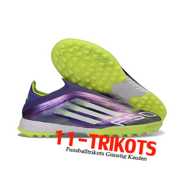 Adidas Fussballschuhe F50 Pro Laceless TF lila/Weiß/Grün Adidas Fussballschuhe F50 Pro Laceless TF lila/Weiß/Grün