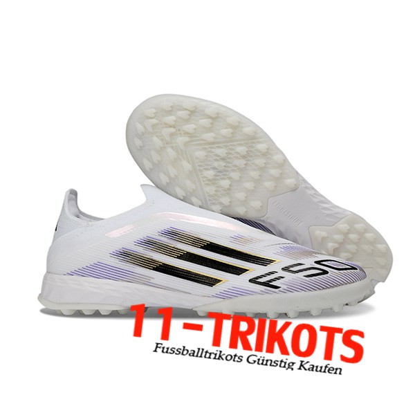Adidas Fussballschuhe F50 Pro Laceless TF Weiß/Schwarz/lila Adidas Fussballschuhe F50 Pro Laceless TF Weiß/Schwarz/lila