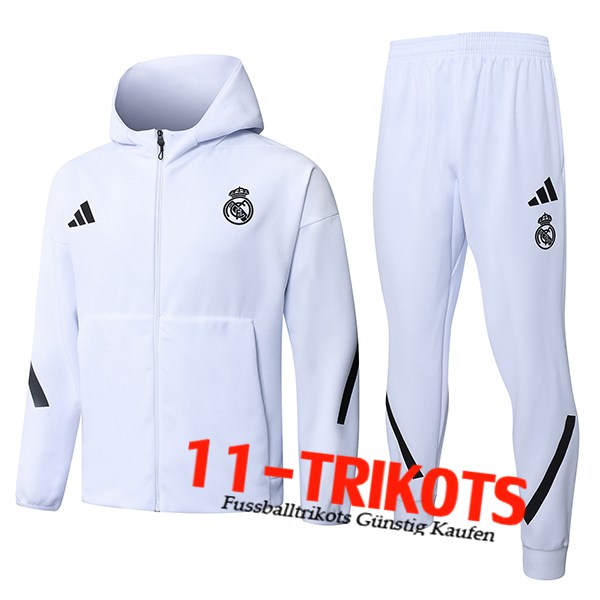 Real Madrid Trainingspak Met Capuchon Trainingsjack Windjak Wit/Zwart 2025/2026