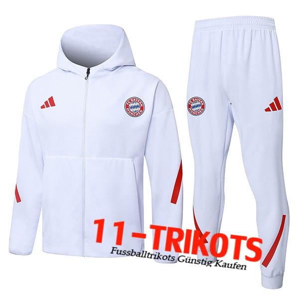 Bayern Munchen Trainingsanzug Mit Kapuze Trainingsjacke Windbreaker Weiß/Rot 2025/2026