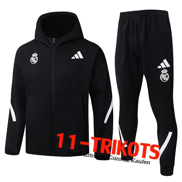 Real Madrid Trainingsanzug Mit Kapuze Trainingsjacke Windbreaker Schwarz/Weiß 2025/2026