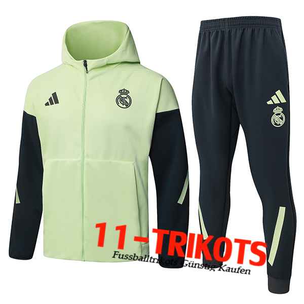 Real Madrid Trainingsanzug Mit Kapuze Trainingsjacke Windbreaker Grün/Grau 2025/2026