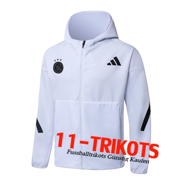 Ajax Trainingsjacke Mit Kapuze Weiß/Schwarz 2025/2026 Ajax Trainingsjacke Mit Kapuze Weiß/Schwarz 2025/2026