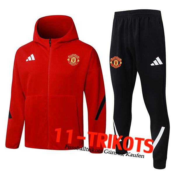 Manchester United Trainingsanzug Mit Kapuze Trainingsjacke Windbreaker Rot/Schwarz 2025/2026