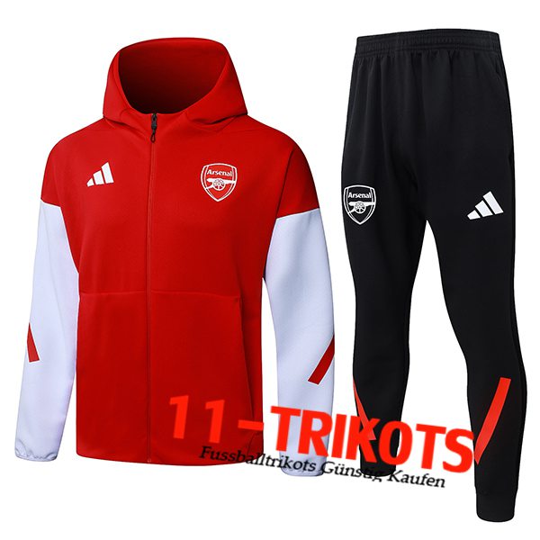 Arsenal Trainingsanzug Mit Kapuze Trainingsjacke Windbreaker Rot/Weiß 2025/2026 Arsenal Trainingsanzug Mit Kapuze Trainingsjacke Windbreaker Rot/Weiß 2025/2026