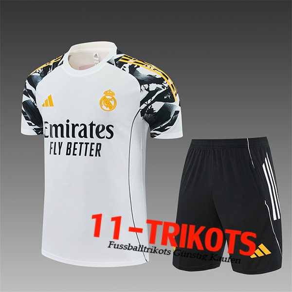Real Madrid Training T-Shirt Kinder Weiß/Schwarz/Gelb 2025/2026