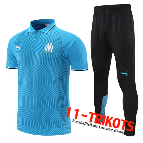 Marseille OM Poloshirt + Hose Blau/Grau 2021/2022